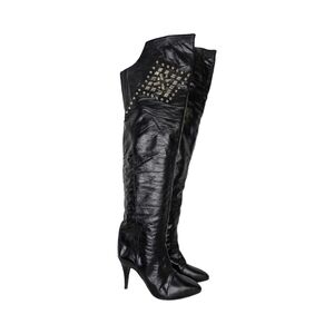 80s/90s Studded Thigh High Faux learher Boots Size 7.5* FLAWED